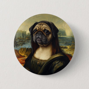 Bóton Redondo 5.08cm Arte de Pug Inspirada em Retratos da Renascença