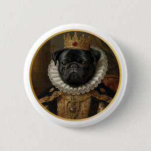 Bóton Redondo 5.08cm Arte de Pug Preto Inspirada em Retrato de Rainha d