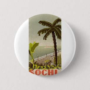 Bóton Redondo 5.08cm Arte de Viagem de Estação Marítima de Sochi Vintag