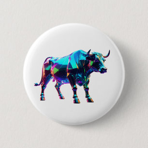 Bóton Redondo 5.08cm Arte Digital Bull Colorida - Neon 3D Vibrante