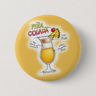 BÓTON REDONDO 5.08CM ARTE DO COCKTAIL DA RECEITA DE PINA COLADA