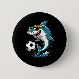 Bóton Redondo 5.08cm Arte engraçada de tubarão jogando futebol Esporte