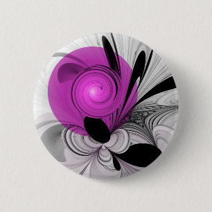 Bóton Redondo 5.08cm Arte Fractal Abstrata Cinza Com Magenta