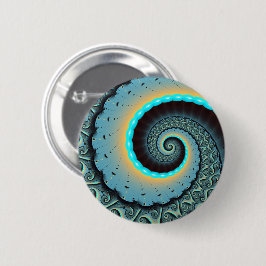 Bóton Redondo 5.08cm Arte Fractal Espiral Azul Turquesa Laranja Abstrat
