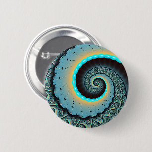 Bóton Redondo 5.08cm Arte Fractal Espiral Azul Turquesa Laranja Abstrat