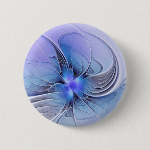 Bóton Redondo 5.08cm Arte fractal moderna abstrata azul lavanda