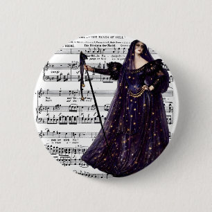 Bóton Redondo 5.08cm Arte Gótica de Ópera Vintage Rainha da Noite