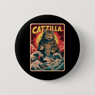 Bóton Redondo 5.08cm Arte Japonês Catzilla Gato Engraçado Gráfico Vinta