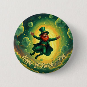 Bóton Redondo 5.08cm Arte Mágico do Dia de São Patrício com Leprechaun