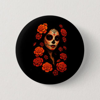 Bóton Redondo 5.08cm Arte Mexicano de Crânio de Açúcar - La Catrina Mas