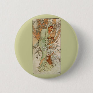 Bóton Redondo 5.08cm Arte Nouveau - Alphonse Mucha - inverno