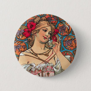 Bóton Redondo 5.08cm Arte Nouveau - Mucha - anúncio do perfume