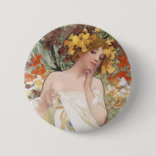 Bóton Redondo 5.08cm Arte Nouveau - Mucha - anúncio do perfume