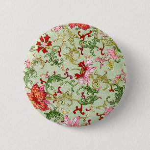 Bóton Redondo 5.08cm Arte Nova Antiga Chinoiserie Floral Chinesa