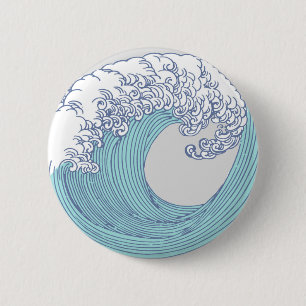 Bóton Redondo 5.08cm Arte Oceânica Onda Surf Japonês