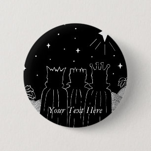 Bóton Redondo 5.08cm Arte preto e branco de três reis e estrelas do