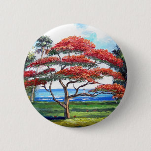 Bóton Redondo 5.08cm Arte real da árvore de Poinciana