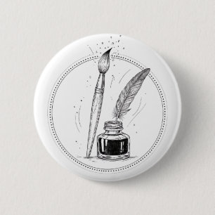 Bóton Redondo 5.08cm Arte Sombria Minimalista de Escritor Antigo Tinta