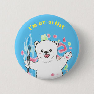 Bóton Redondo 5.08cm Artista de diversão de urso polar, Standard, 2¼ Po