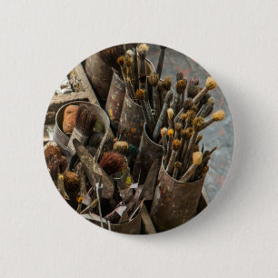 Bóton Redondo 5.08cm Artista Paintbrushes em Velhinhos Rusty