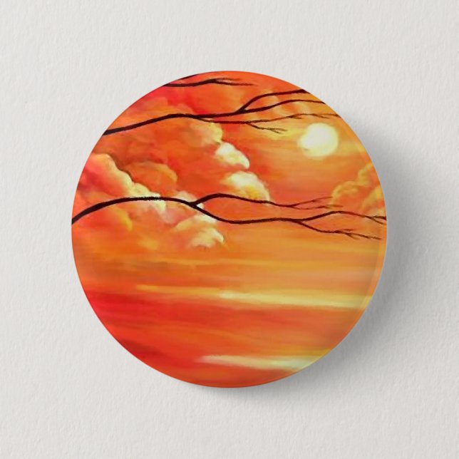 Bóton Redondo 5.08cm Árvore abstrato e Sunset Vermelho (Frente)