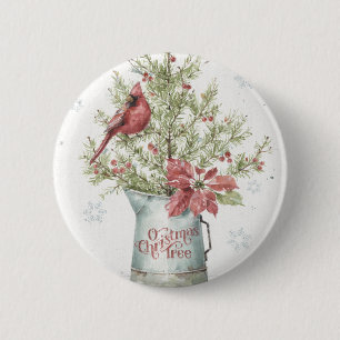 Bóton Redondo 5.08cm Árvore de Natal da Farmhouse com Cardeal