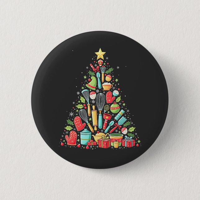 Bóton Redondo 5.08cm Árvore de Natal Fazendo Cook De Chef (Frente)