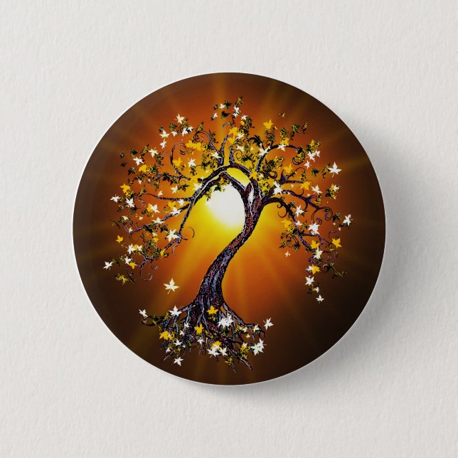 Bóton Redondo 5.08cm Árvore de outono no botão Sunset (Frente)