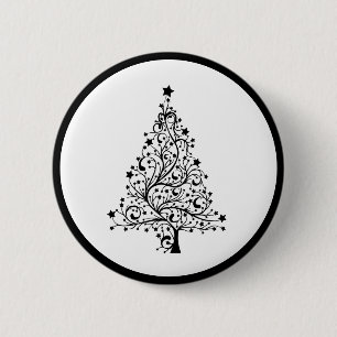 Bóton Redondo 5.08cm Árvores de Natal Dual Black and White Minimalíst