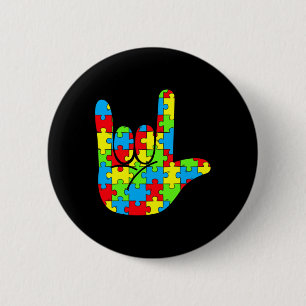 Bóton Redondo 5.08cm ASL Love Sign Language Autismo Sensibilização