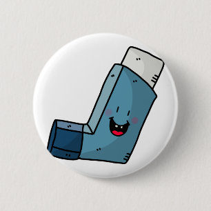 Bóton Redondo 5.08cm Asma Inhaler - desenho animado feliz
