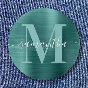 Bóton Redondo 5.08cm Assinatura Monograma Aqua Teal Shimmer Foil