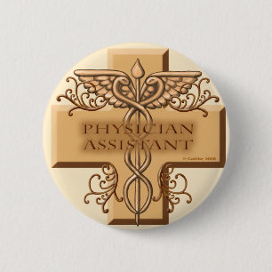 Bóton Redondo 5.08cm Assistente médico Caduceus Pin