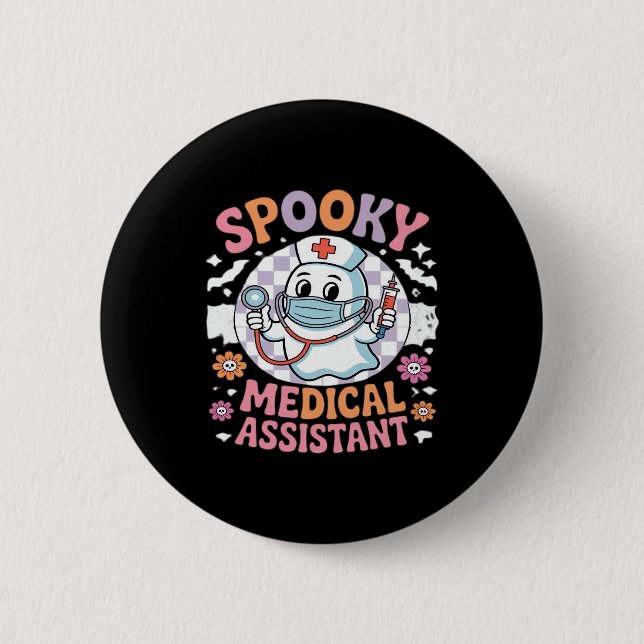 Bóton Redondo 5.08cm Assistente Médico Spooky, Cute Halloween Essencial (Frente)