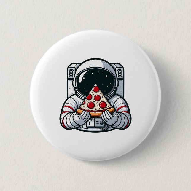 Bóton Redondo 5.08cm Astronauta Animal Comendo Pizza Margherita Comida (Frente)