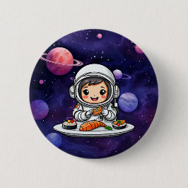 Bóton Redondo 5.08cm Astronauta comendo Sushi