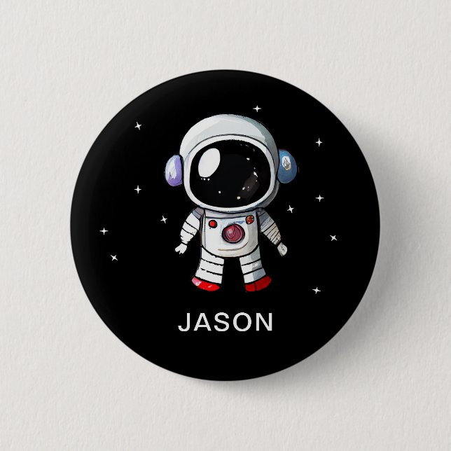 Bóton Redondo 5.08cm Astronauta Cónico Nome Personalizado Boys Pin (Frente)