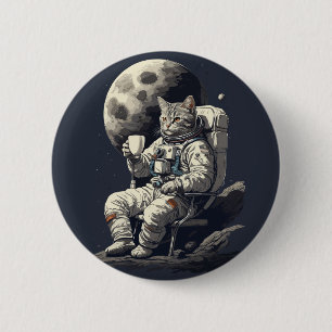 Bóton Redondo 5.08cm Astronauta Gato com Xícara de Café