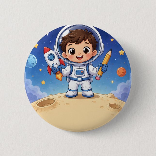 Bóton Redondo 5.08cm Astronauta Mirim Pronto para Explorar (Frente)