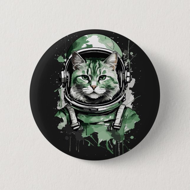 Bóton Redondo 5.08cm Astronauta Verde Gato Splash (Frente)