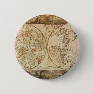 Bóton Redondo 5.08cm Astronomia Vintage, Mapa Celestial do Planisphere