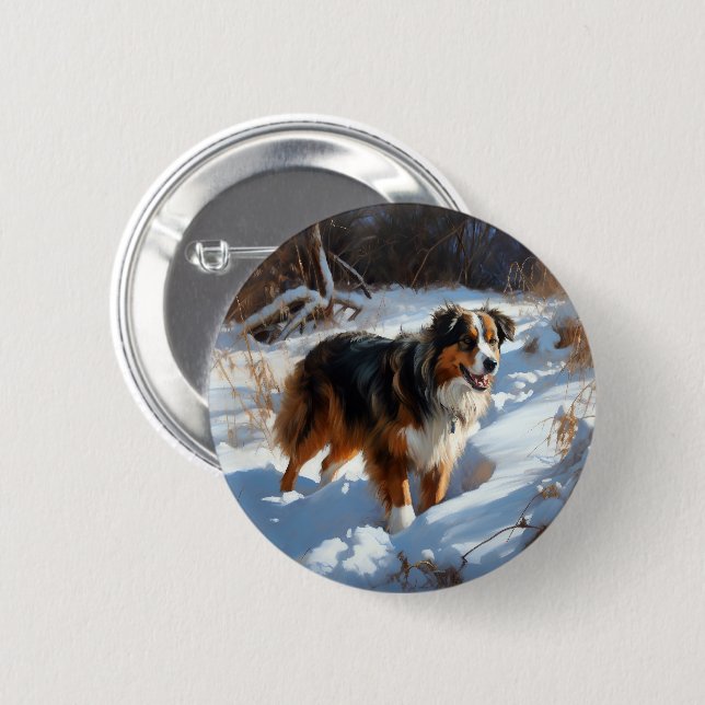 Bóton Redondo 5.08cm Australian Shepherd Deixe Nevar Natal (Frente & Verso)