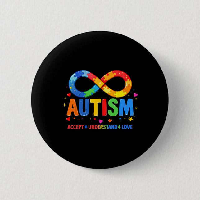 Bóton Redondo 5.08cm Autismo Conscientista Accept Compreende Amor Com A (Frente)