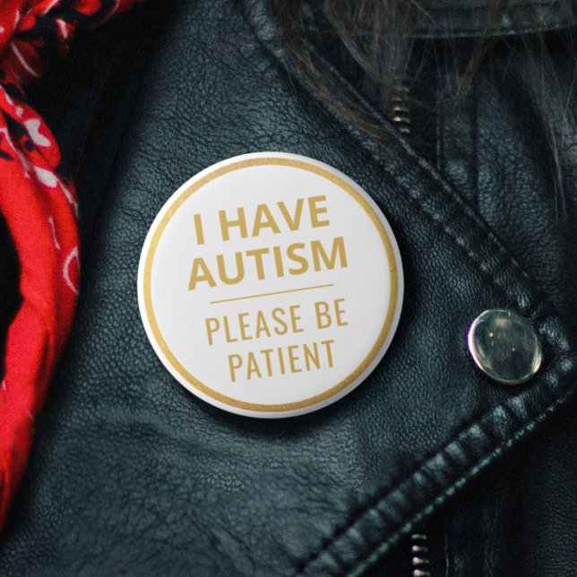 Bóton Redondo 5.08cm Autismo de texto Dourado mínimo e elegante (Elegant Minimalist White Gold Text Autism Button)