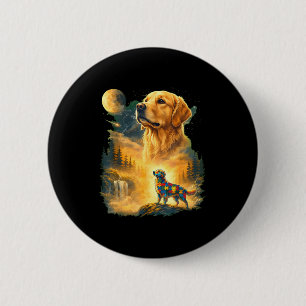 Bóton Redondo 5.08cm Autismo golden retriever uivando para a lua anos 9