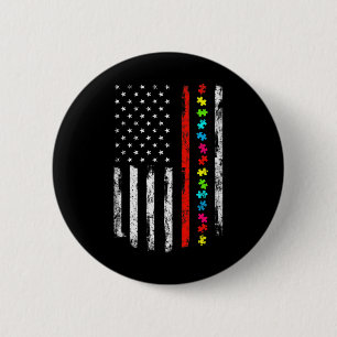 Bóton Redondo 5.08cm Autismo Sensibilização 4 de julho Thin Red Line Fi