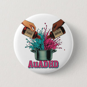 Bóton Redondo 5.08cm Autismo TDAH Neurodivergente Arte Vintage Rosa Azu