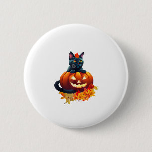Bóton Redondo 5.08cm Autumn Cat, Pumpkin, Halloween Graphic Design