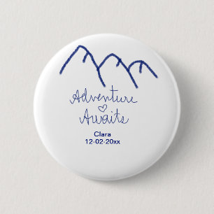 Bóton Redondo 5.08cm Aventura espera coração da montanha azul adicionar