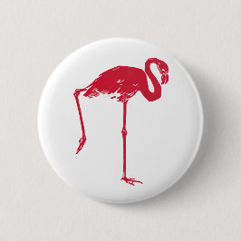 Bóton Redondo 5.08cm Aves Vintage, um Flamingo Rosa com uma Perna para